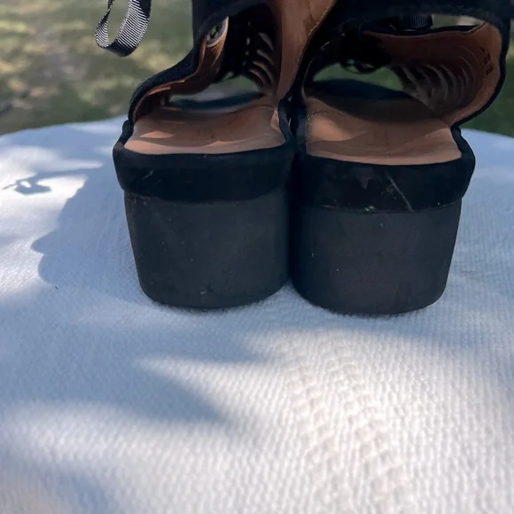 L’Amour Des Pieds Amarli Black Nubuck Leather Ribbon Platform Sandals 8 - Picture 4 of 8